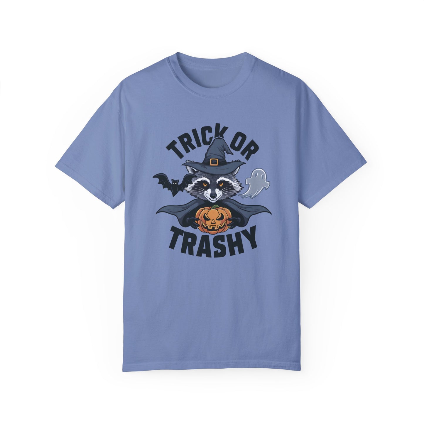 Trick or Trashy Raccoon Halloween Shirt Washed Denim