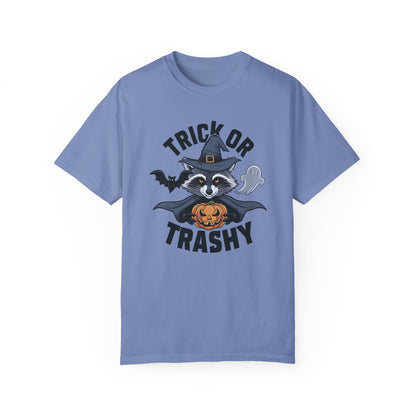 Trick or Trashy Raccoon Halloween Shirt Washed Denim