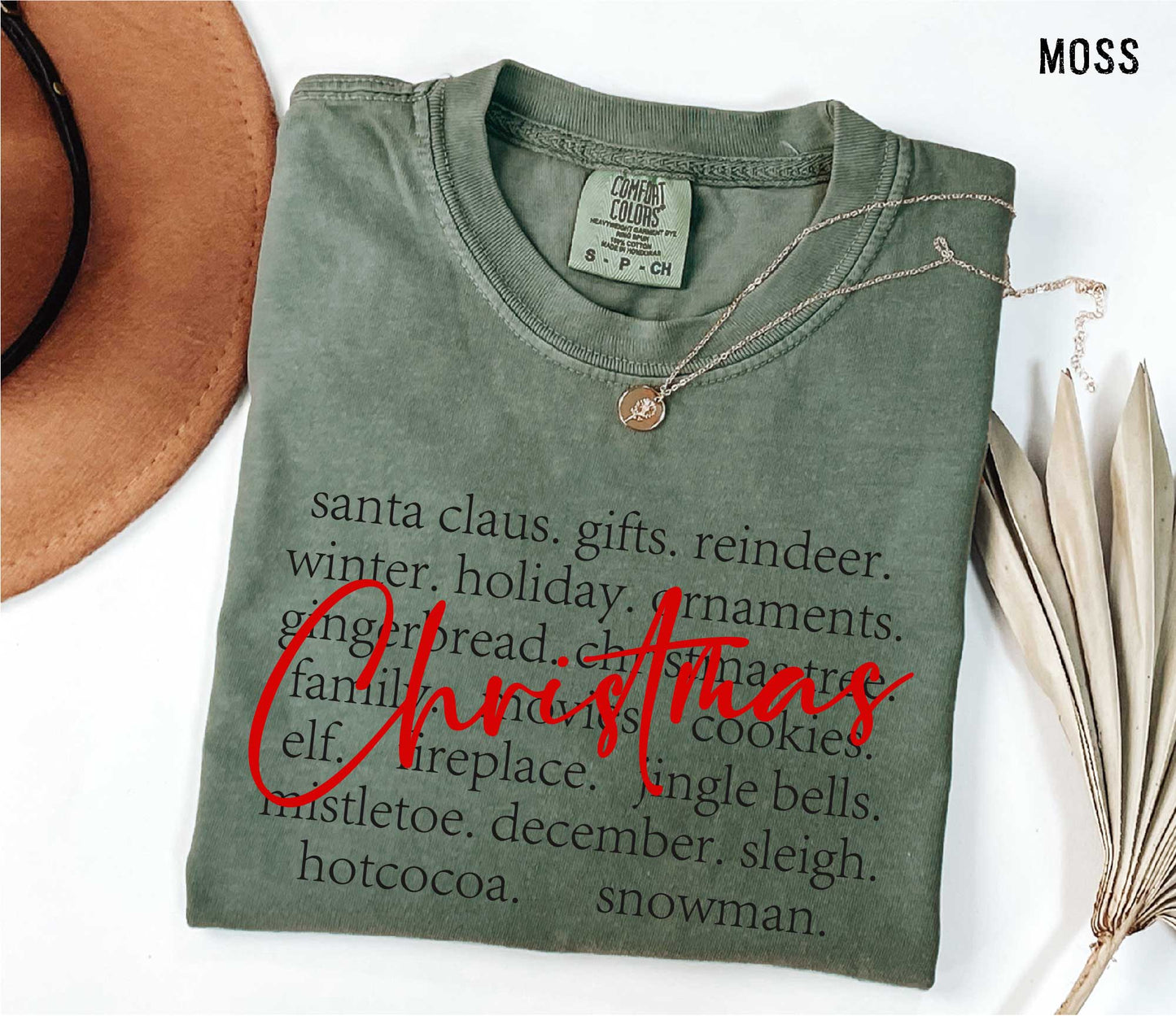 Christmas Unisex T-shirt with Santa Claus and Reindeer Gifts Words Shirt