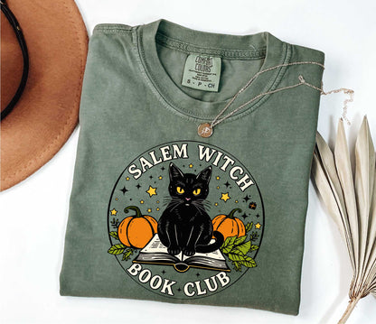 Comfort Colors Salem Witch Book Club, Black cat t-shirt