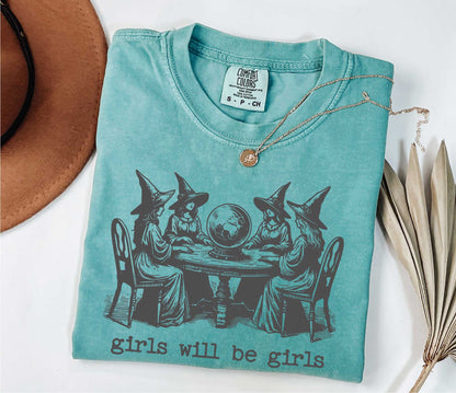 Comfort Colors Girls Will Be Girls Witch Shirt, Funny Halloween Shirt