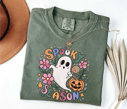 Halloween Floral Ghost Spooky Season Comfort Colors Shirt