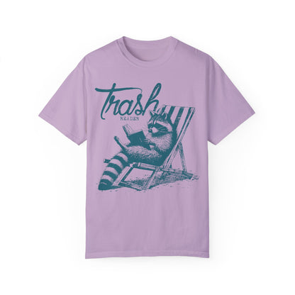 Raccoon Reading Book Trash Reader Shirt Orchid