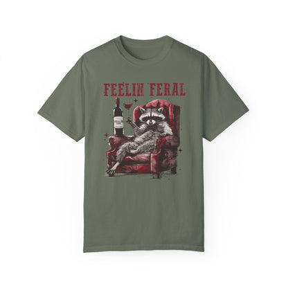 Feelin Feral Funny Raccoon Shirt - Comfort Colors Graphic Tee Moss