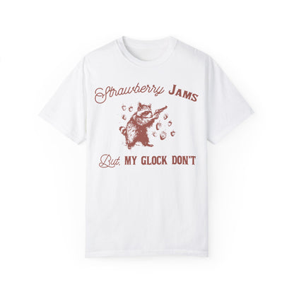 Strawberry Jam But My Glock Don't Funny Meme Shirt | Humorous Graphic Tee White