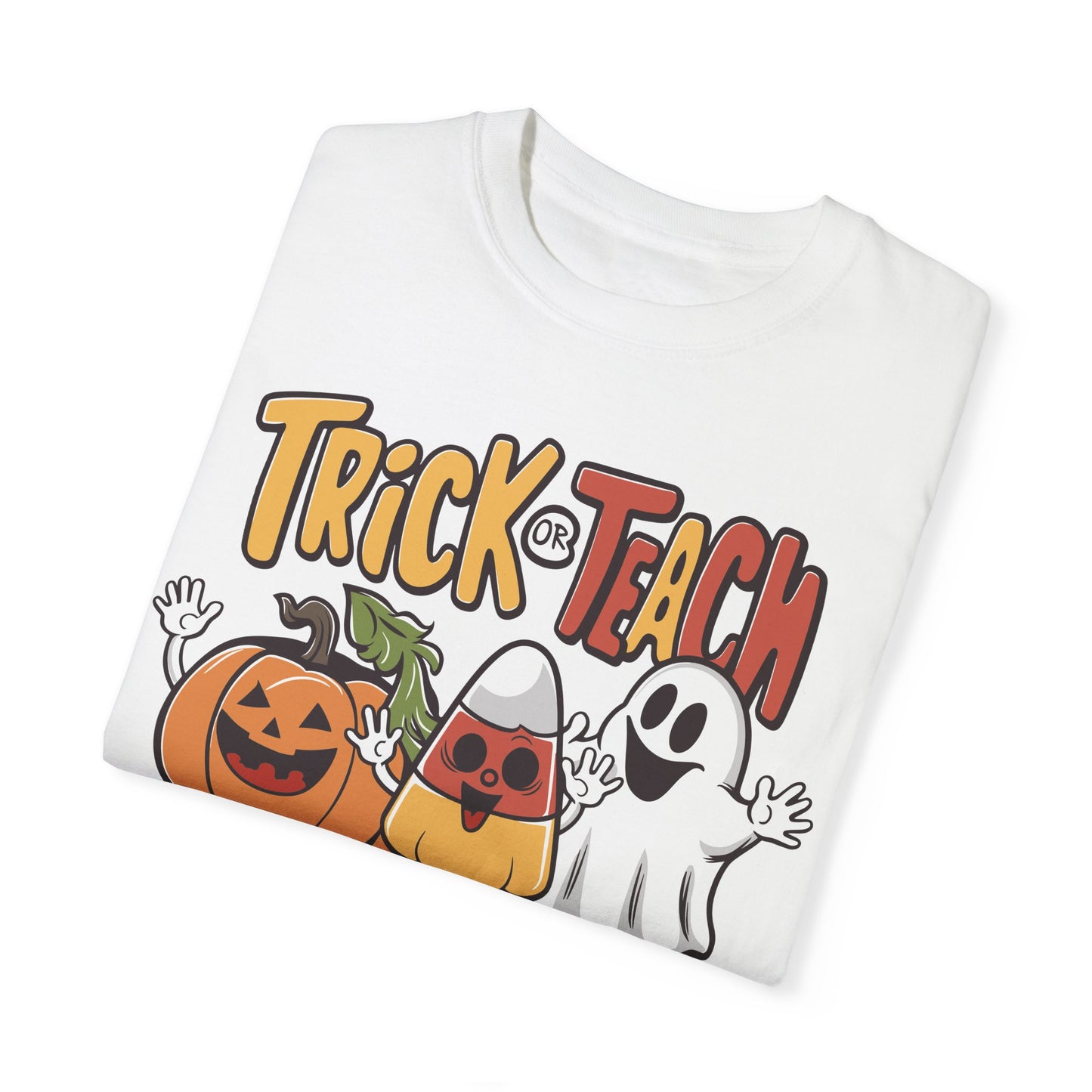 Retro Teacher Comfort Colors Halloween Shirt Trick or Teach White