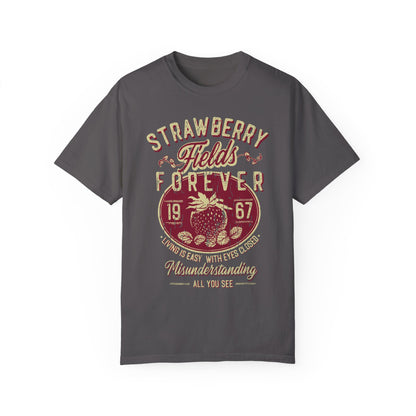 Old School Band Strawberry Fields Rock Band Tee Shirt Graphite