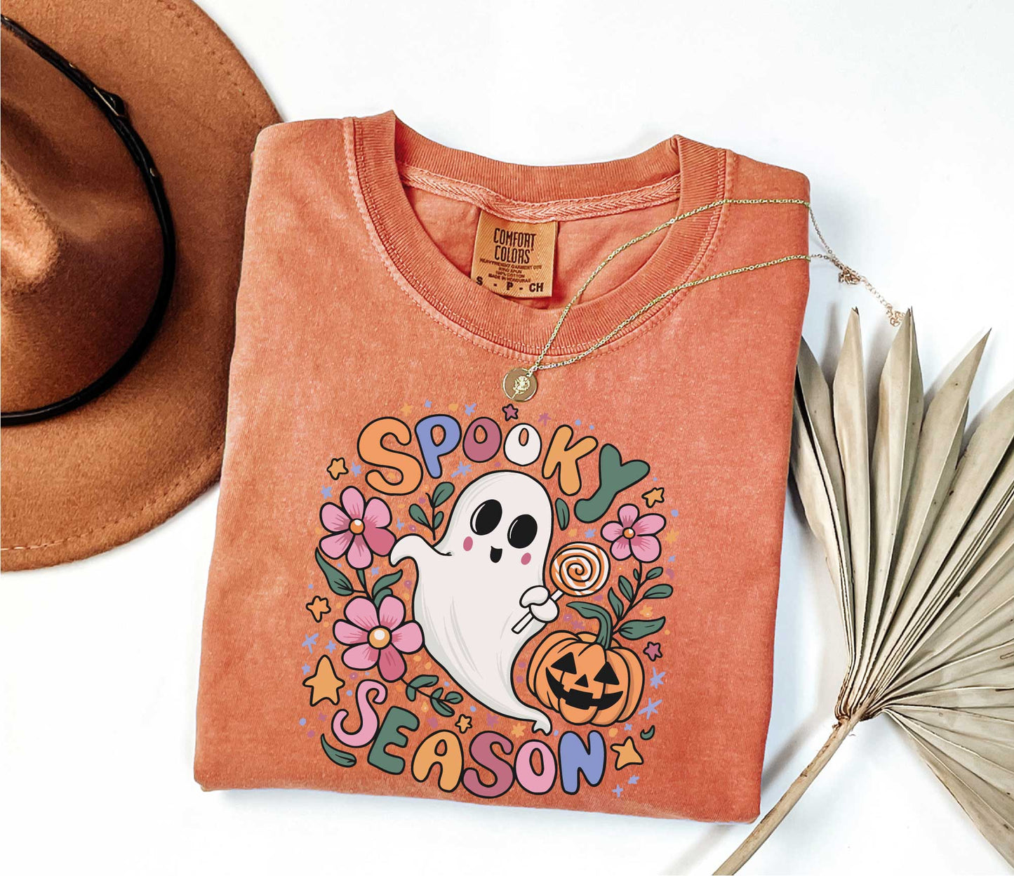 Halloween Floral Ghost Spooky Season Comfort Colors Shirt