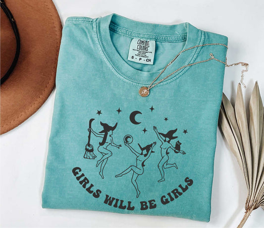 Girls Will Be Girls Halloween Witch Shirt, Comfort Colors Witch T-shirt, Halloween Women Shirt