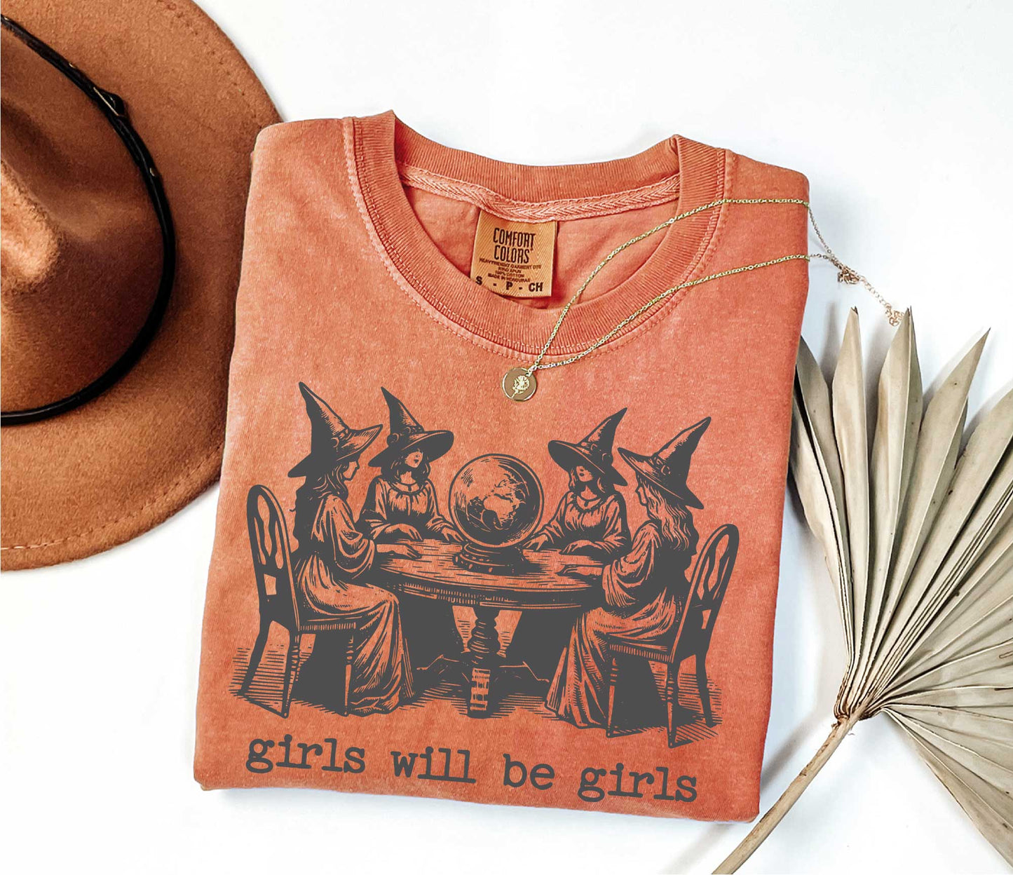 Comfort Colors Girls Will Be Girls Witch Shirt, Funny Halloween Shirt