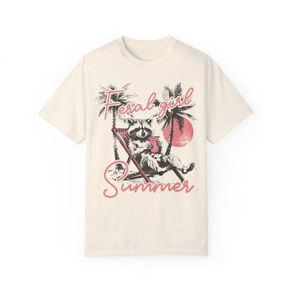 Feral Girl Summer Raccoon Shirt - Funny Meme Tee Ivory