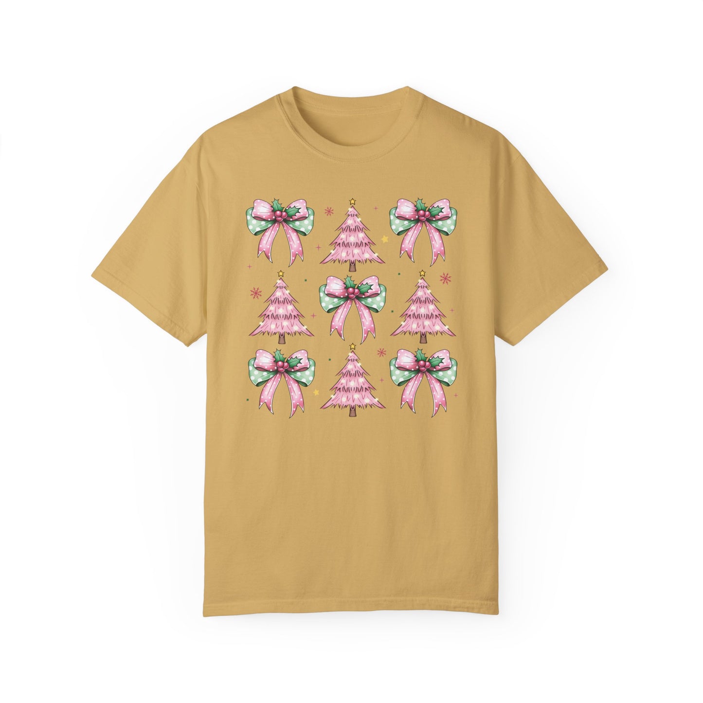 Pink Christmas Tree Comfort Colors Shirt - Coquette Bow Holiday Tee