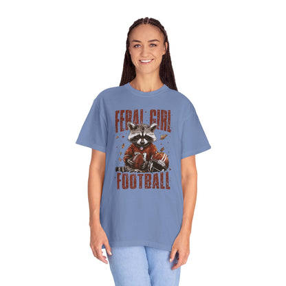 Feral Girl Football Shirt,Funny Raccoon Sports T-Shirt, Retro Fall Football Shirt