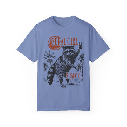 Feral Girl Summer Raccoon Shirt Washed Denim