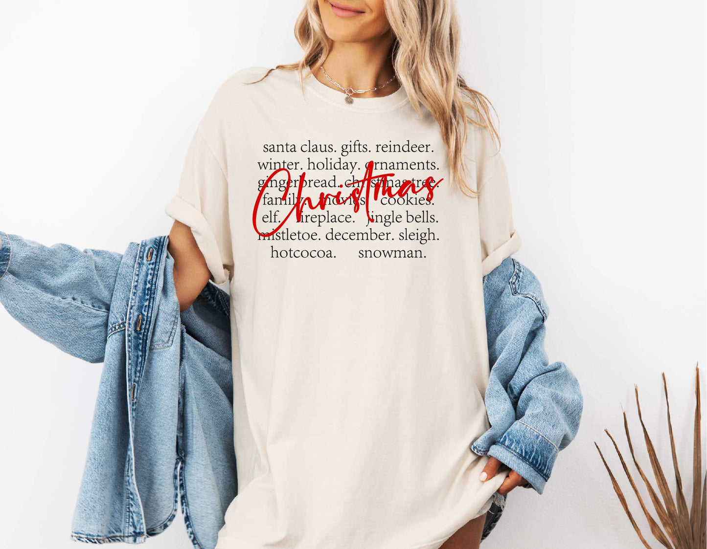 Christmas Unisex T-shirt with Santa Claus and Reindeer Gifts Words Shirt