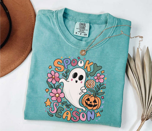 Halloween Floral Ghost Spooky Season Comfort Colors Shirt