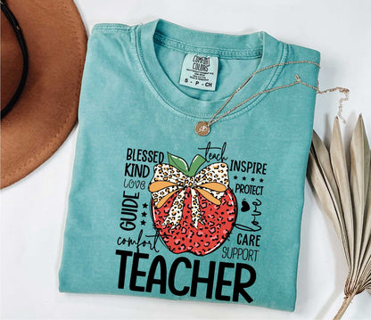 Apple Pencil Bow Teacher Shirt, Teacher Shirts