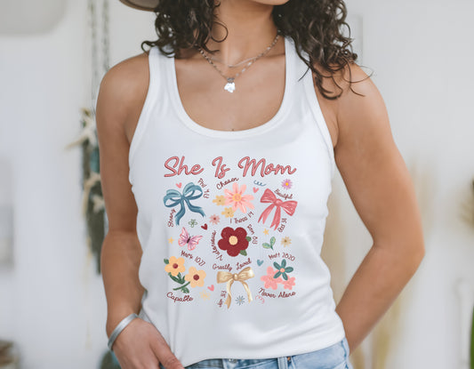 Floral Christian Mama She is Mom - Women's Racerback Tank