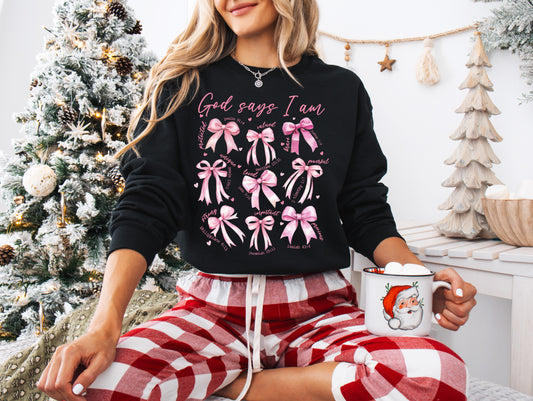 God Says I Am Valentine Coquette Bow - Unisex Crewneck Sweatshirt