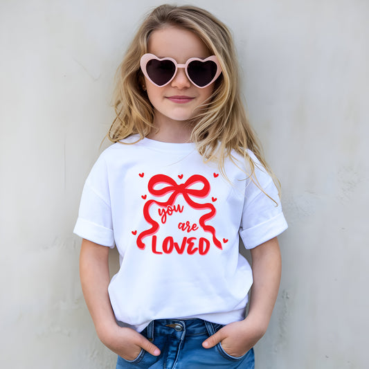 You Are Loved Christian Valentine Bow - Youth Tee