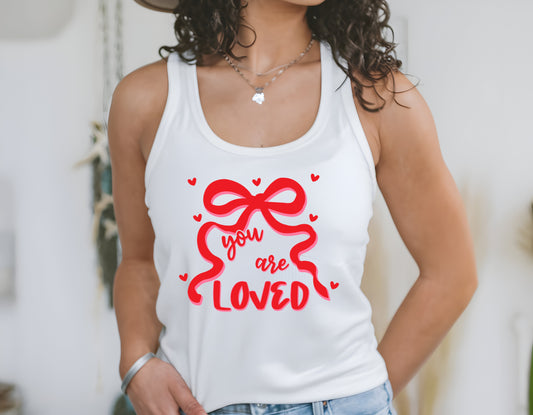 You Are Loved Christian Valentine Bow - Women's Racerback Tank