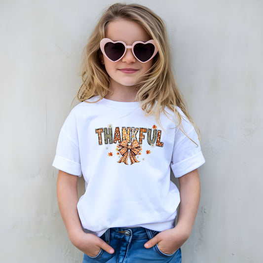 Thankful Thanksgiving Coquette Bow Daisy - Youth Tee