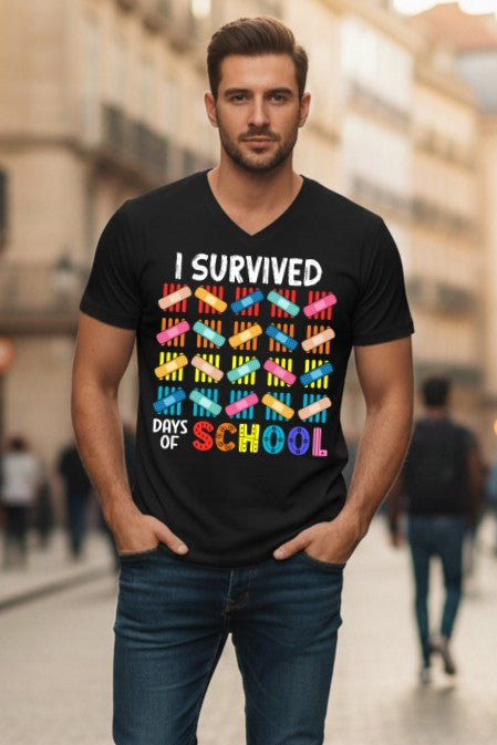 I Survived 100 Days of School - Unisex V-Neck Tee