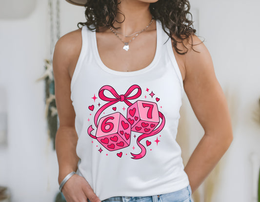 6 7 Valentine Meme Shirt - Funny Coquette Bow Valentine Gift - Women's Racerback Tank