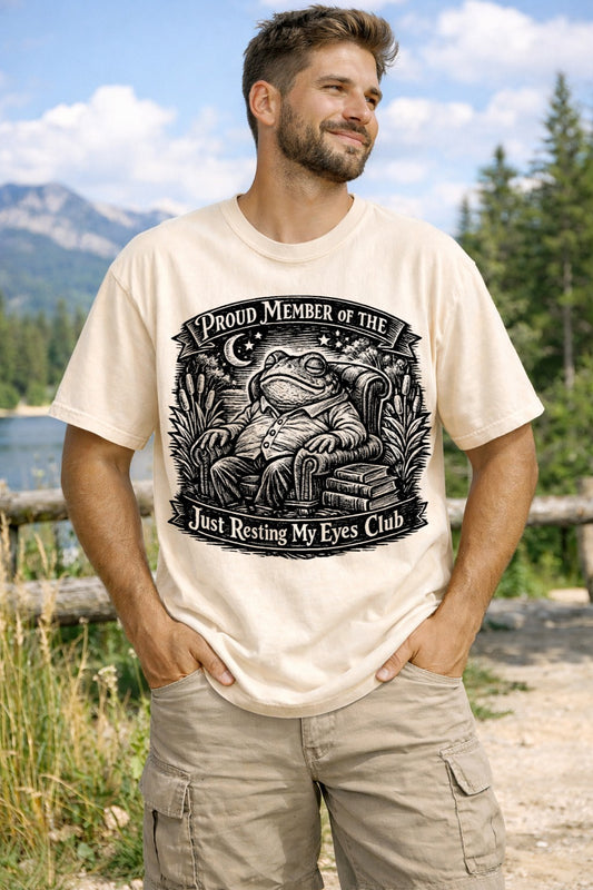 Dad Sleeping on Couch Meme Tee - Funny Resting My Eyes Dad Joke Shirt - Unisex Comfort Colors T-shirt