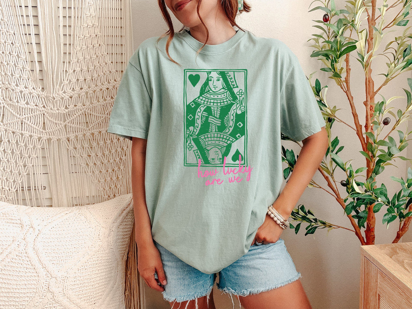 How Lucky Are We Shirt | St Patricks Day Tee | Retro Queen of Hearts Playing Card Graphic | Lucky Charm Women's Top - Unisex Comfort Colors T-shirt