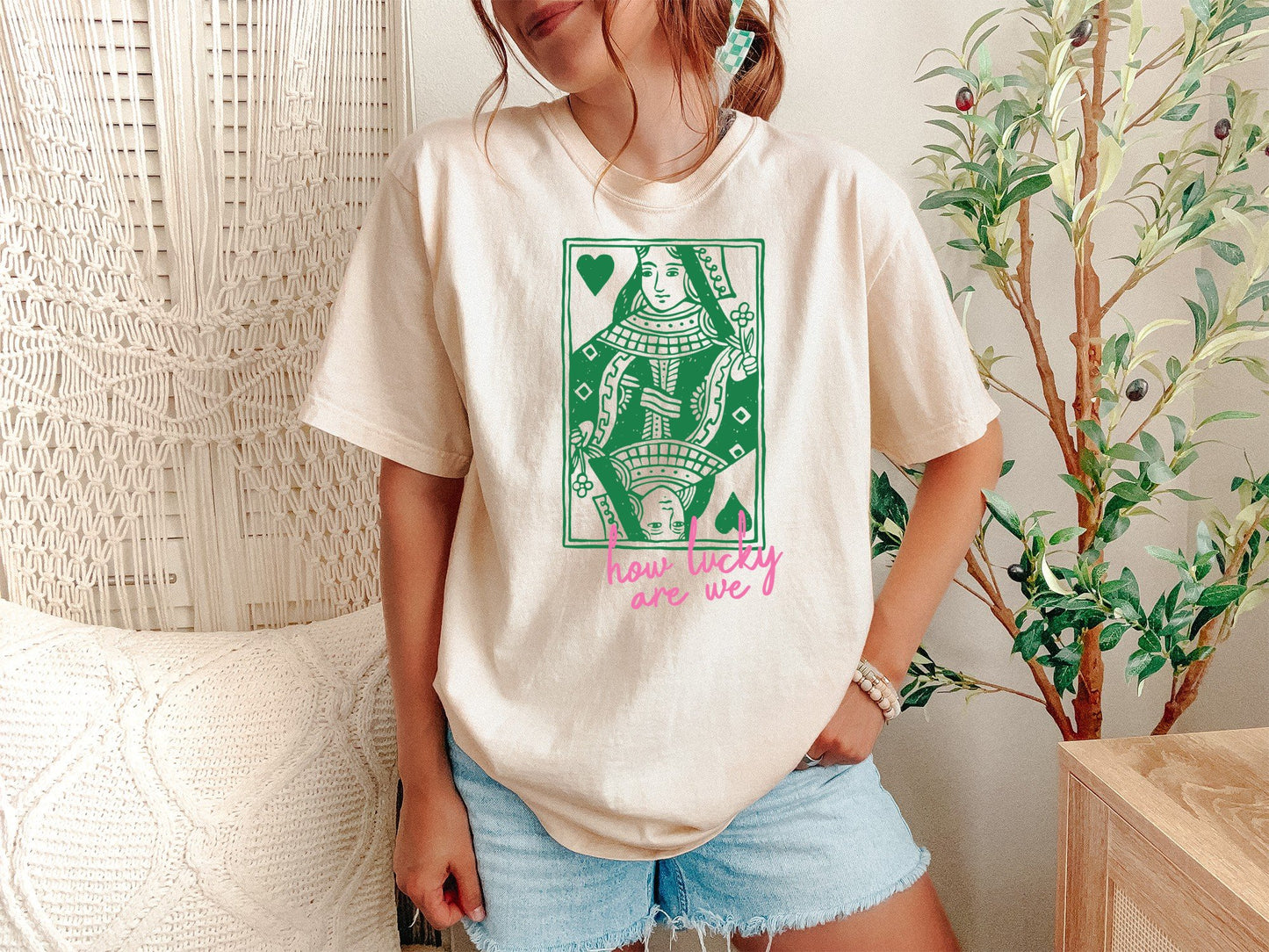 How Lucky Are We Shirt | St Patricks Day Tee | Retro Queen of Hearts Playing Card Graphic | Lucky Charm Women's Top - Unisex Comfort Colors T-shirt