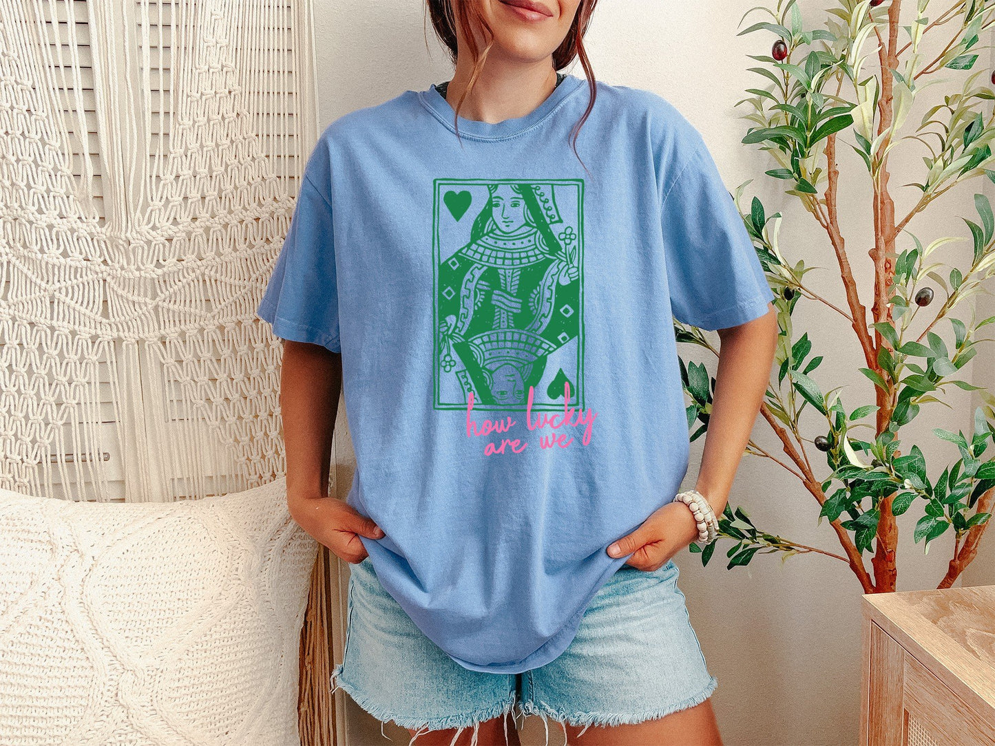 How Lucky Are We Shirt | St Patricks Day Tee | Retro Queen of Hearts Playing Card Graphic | Lucky Charm Women's Top - Unisex Comfort Colors T-shirt