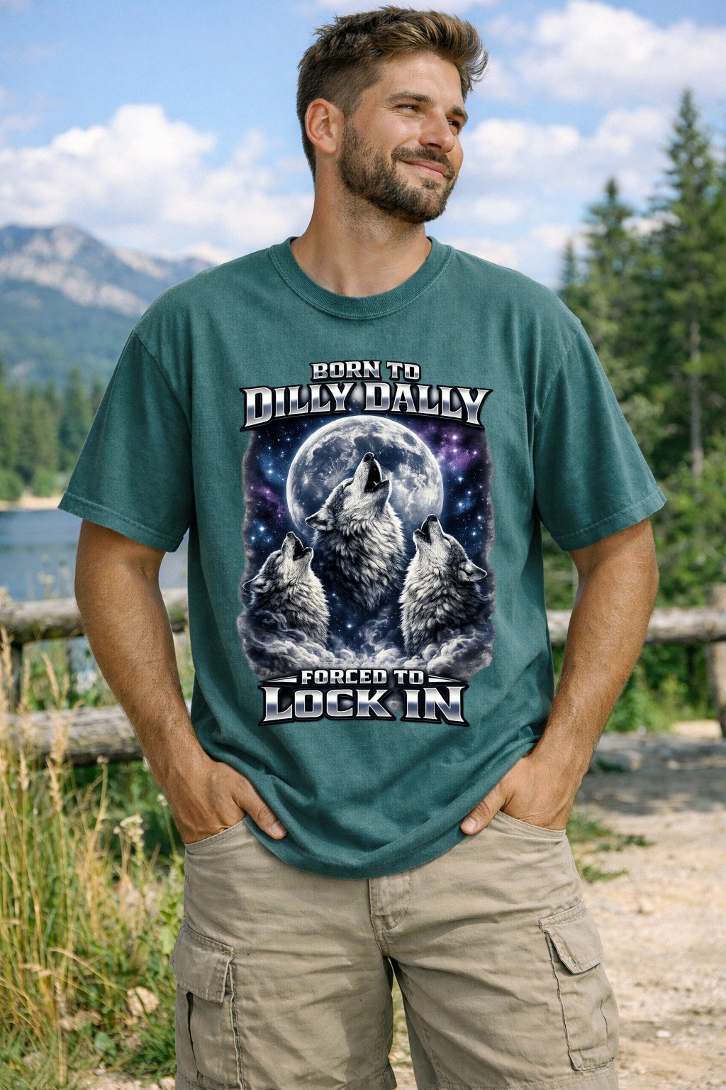 Born to Dilly Dally Forced to Lock In Shirt | Retro Wolf Graphic Tee | Funny Ironic Meme Gift - Unisex Comfort Colors T-shirt