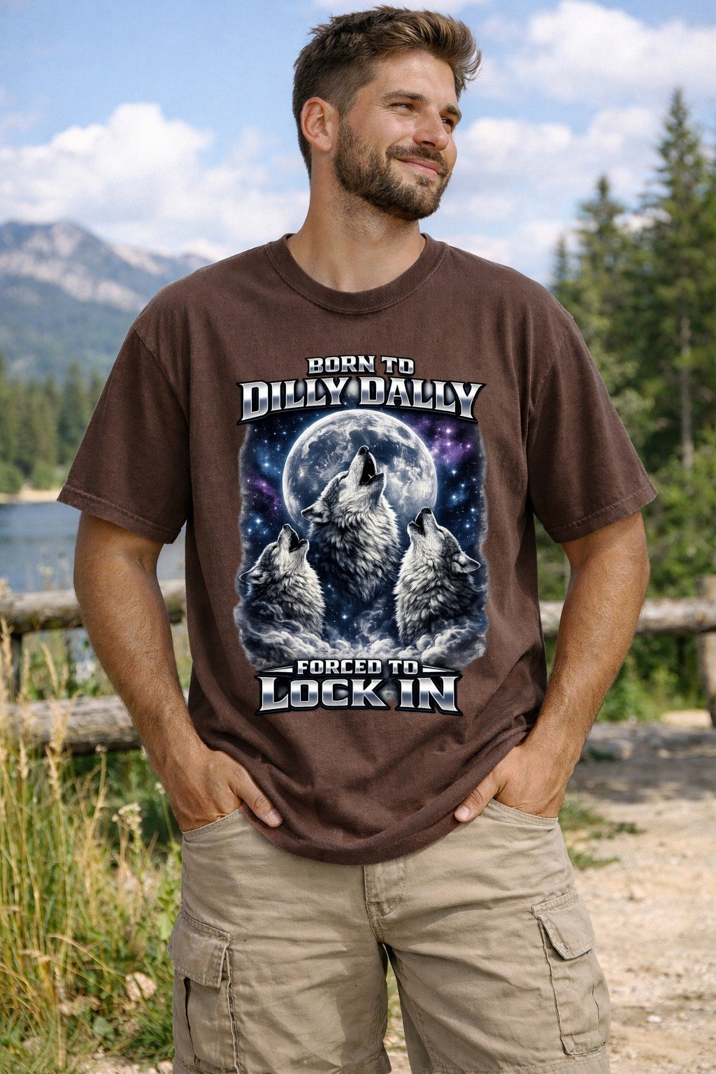 Born to Dilly Dally Forced to Lock In Shirt | Retro Wolf Graphic Tee | Funny Ironic Meme Gift - Unisex Comfort Colors T-shirt