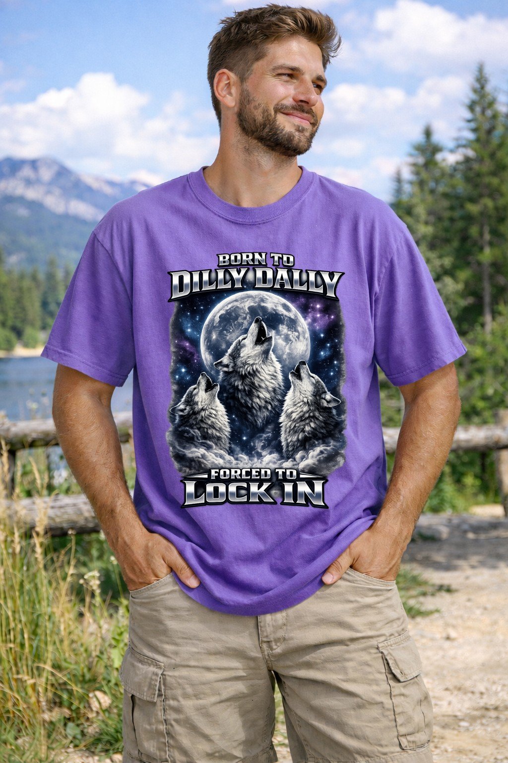 Born to Dilly Dally Forced to Lock In Shirt | Retro Wolf Graphic Tee | Funny Ironic Meme Gift - Unisex Comfort Colors T-shirt