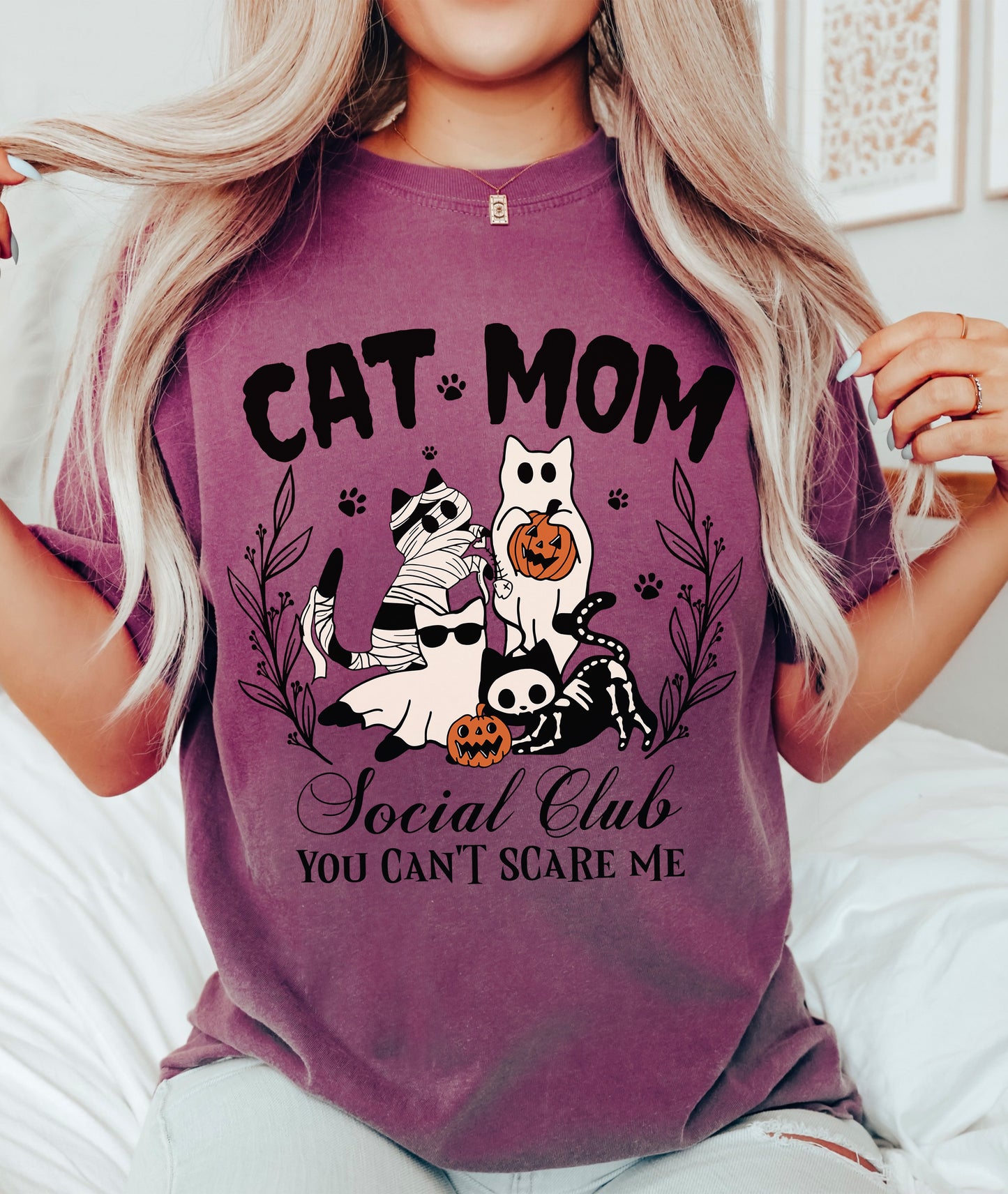 Cat Mom Social Club Halloween Shirt Berry