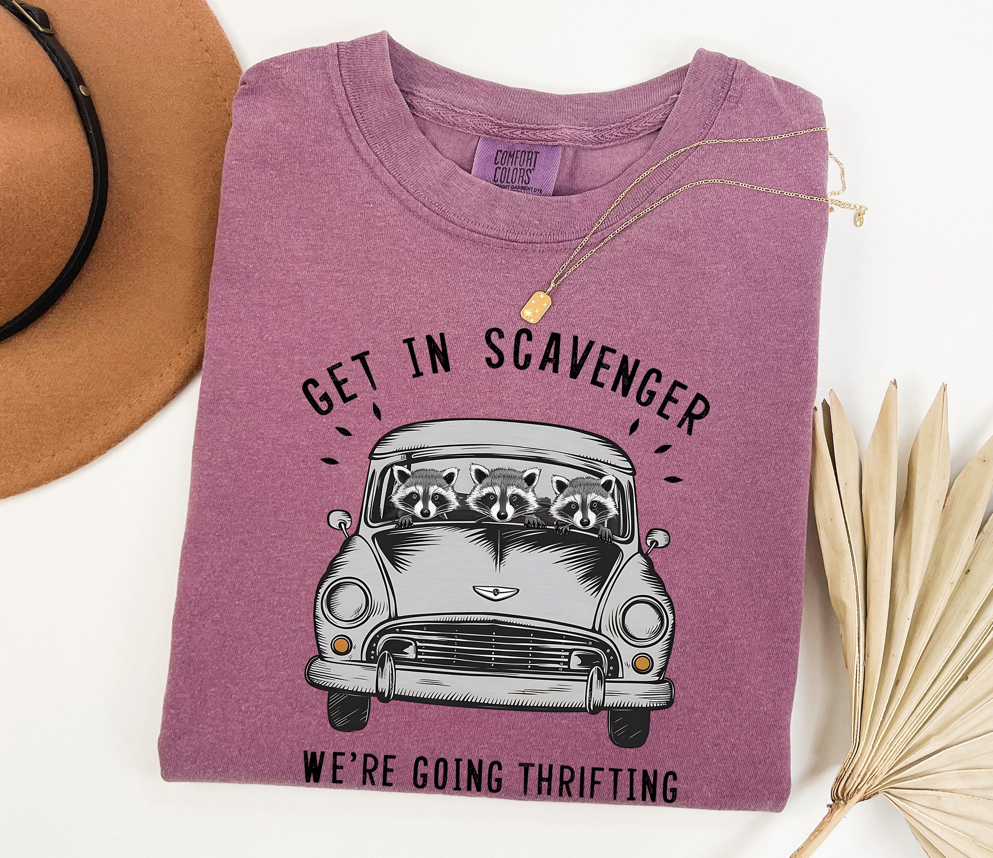 Raccoon Get In Scavenger We Are Going Thrifting Shirt Berry