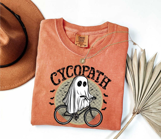 Halloween Shirts Ghost Riding Bicycle TShirt ,Cycopath, Funny Halloween