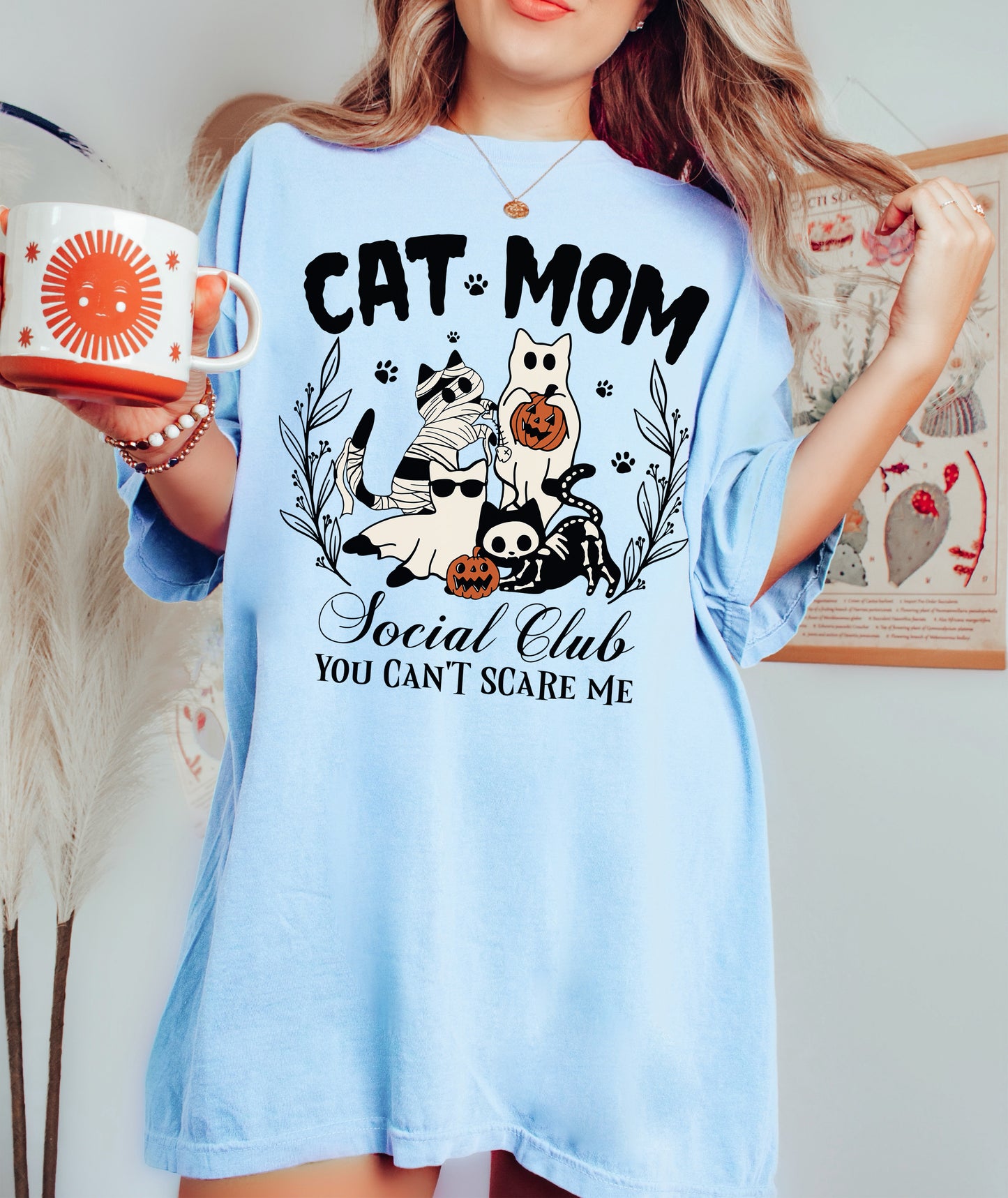 Cat Mom Social Club Halloween Shirt Chambray