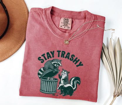 Stay Trashy Comfort Colors Funny Animal Graphic T-Shirt - Raccoon Humor Tee