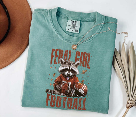 Feral Girl Football Shirt,Funny Raccoon Sports T-Shirt, Retro Fall Football Shirt