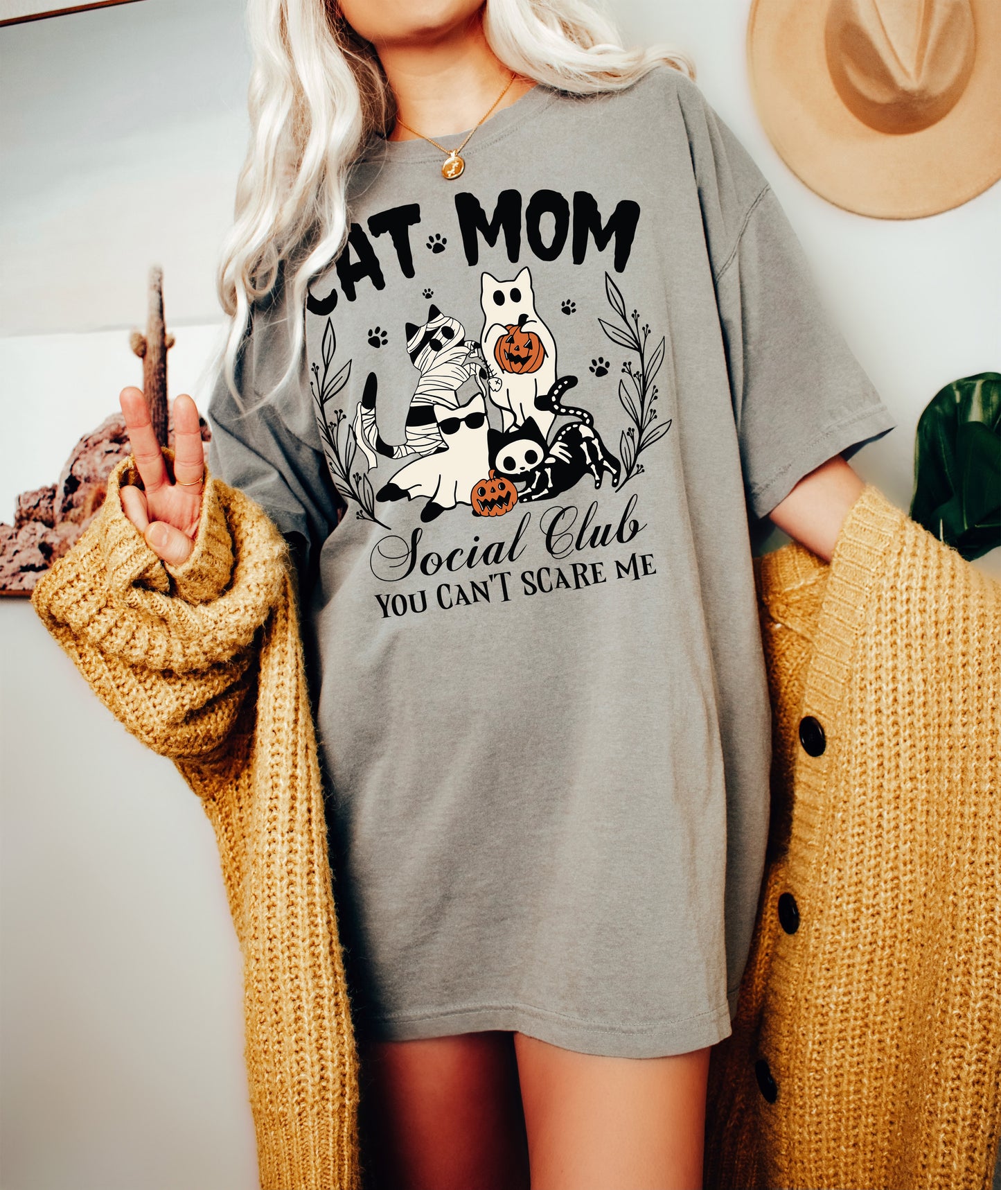 Cat Mom Social Club Halloween Shirt Grey