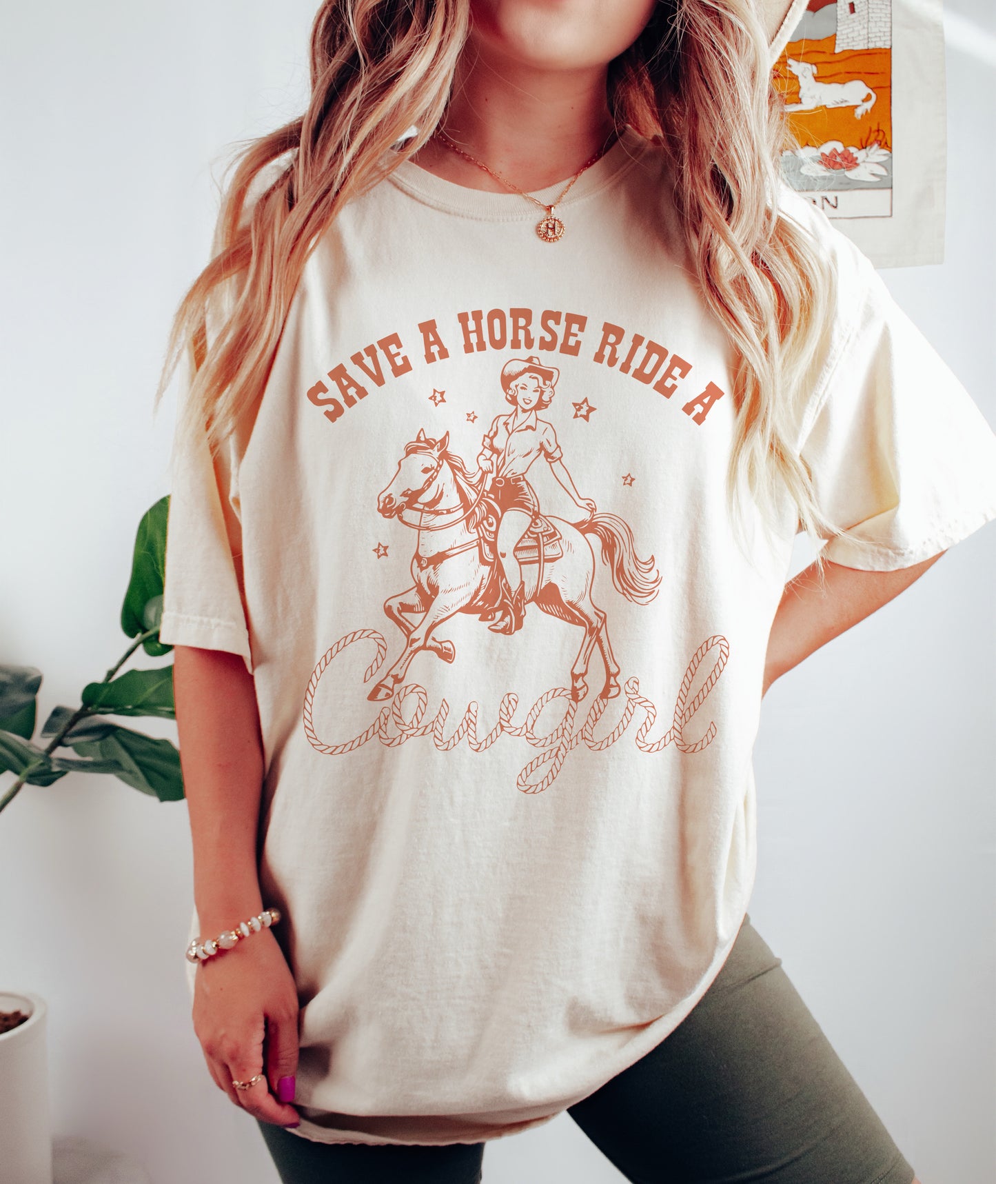 Save A Horse Ride A Cowgirl Western Graphic Tees Ivory