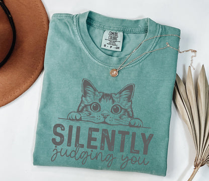 Judging You Silently Shirt,Cat T-shirt,Funny Cat Shirt,Cute Kitty Tee,Gift for Cat Lover,Cat Mom Shirts,Cat Shirt For Women,Cute Cat Shirt