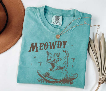 Meowdy Cute Kitten Cat Country Western Vintage T-Shirt, Retro 90s Cowgirl Rodeo Life Shirt