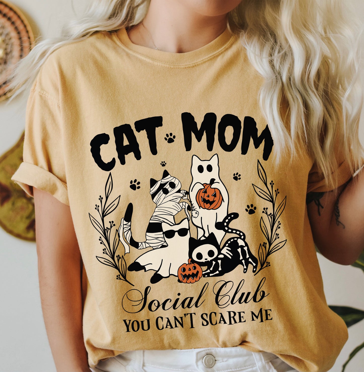 Cat Mom Social Club Halloween Shirt Mustard