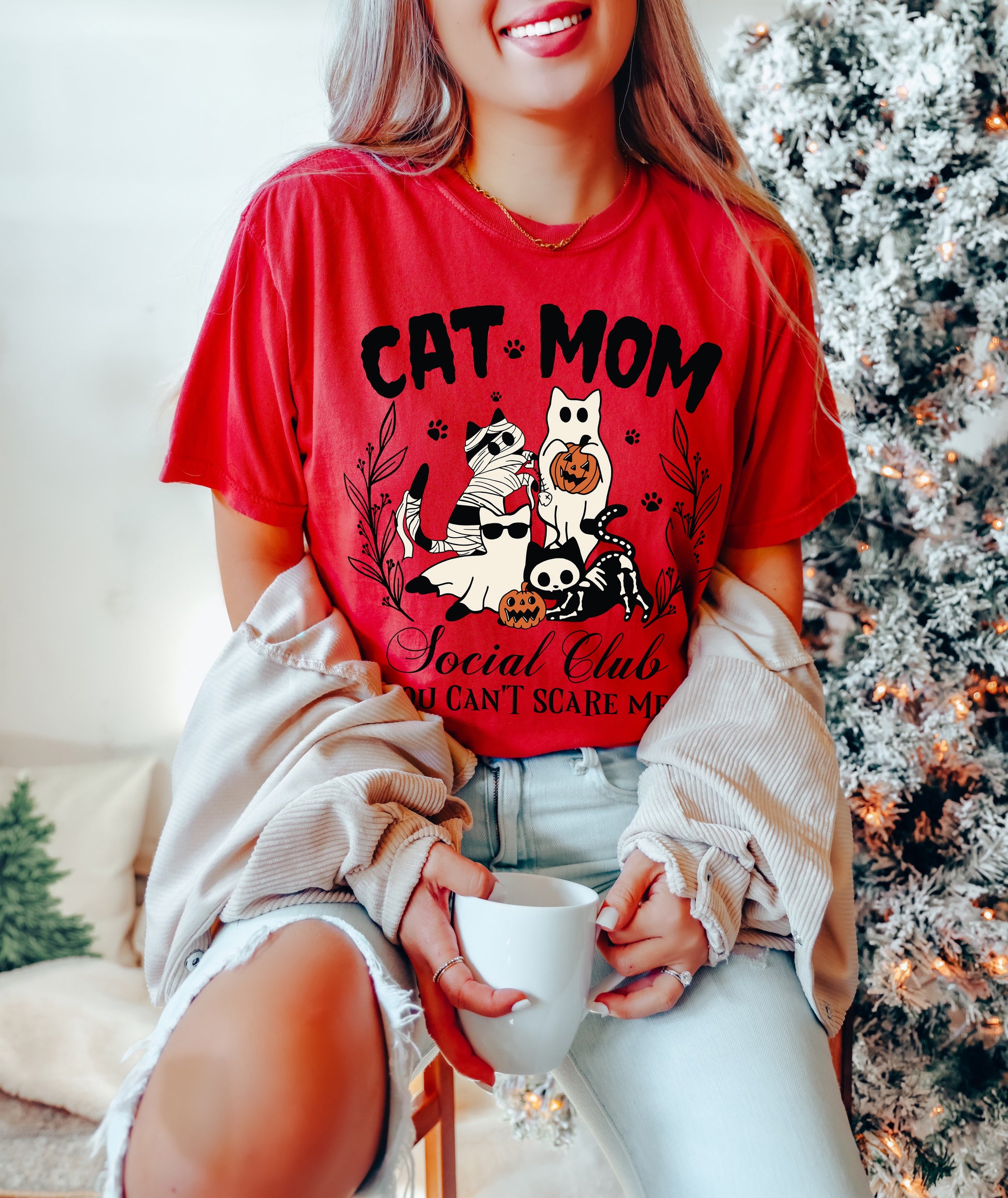 Cat Mom Social Club Halloween Shirt Red