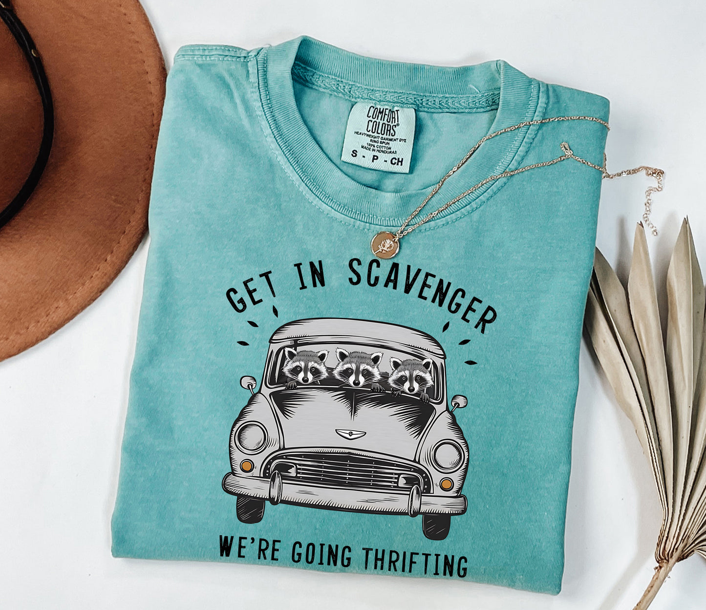 Raccoon Get In Scavenger We Are Going Thrifting Shirt Seafoam