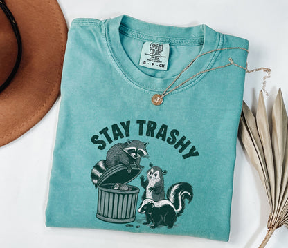 Stay Trashy Comfort Colors Funny Animal Graphic T-Shirt - Raccoon Humor Tee