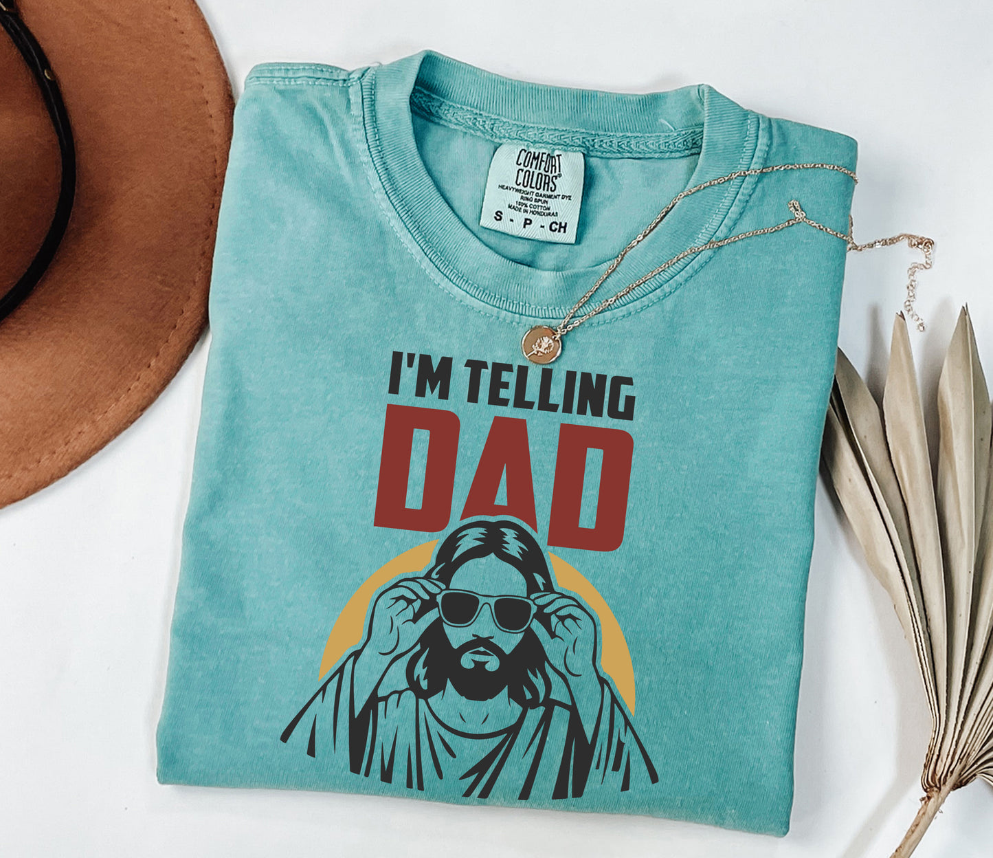 Funny Jesus "I'm Telling Dad" Comfort Colors Christian T-Shirt - Retro Faith Design